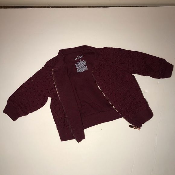 🆕 CAT & JACK Burgundy zip up eyelet jacket size 0-3 months NWOT - Picture 5 of 6